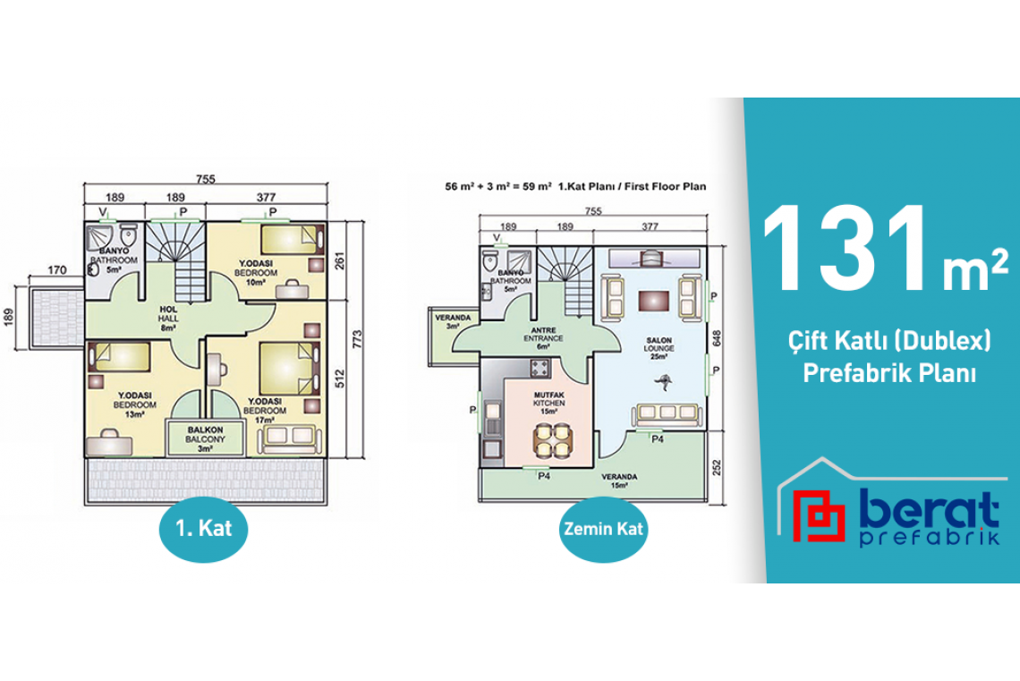 131 M² ÇİFT KATLI ( DUBLEX )  PREFABRİK EV