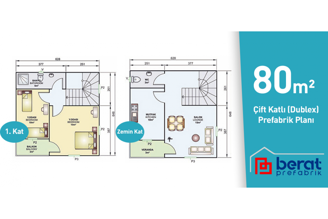 80 M² ÇİFT KATLI ( DUBLEX )  PREFABRİK EV